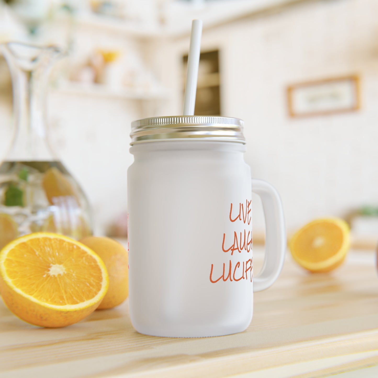 Live Laugh Lucifer Mason Jar with Straw - Frosted Glass Mug for Witchy Vibes