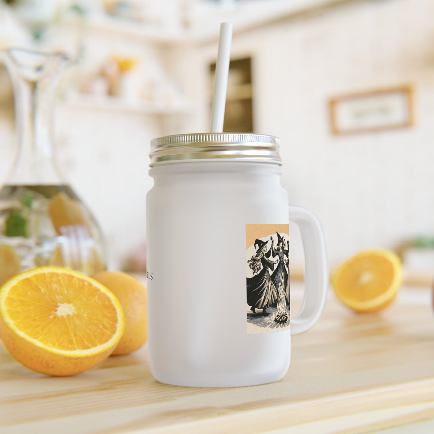 GIRLS WILL BE GIRLS Mason Jar with Straw - Frosted Glass Mug for Witchy Vibes