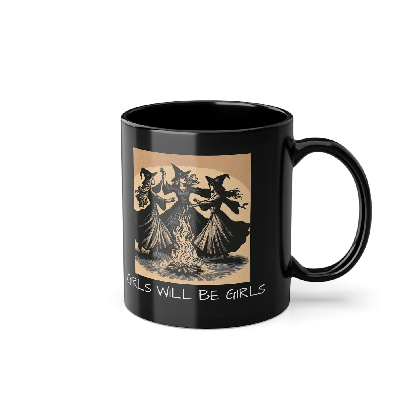 Girls Will Be Girls Black Coffee Mug - Magical Gift for A Witchy Lifestyle